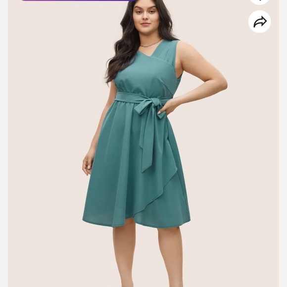 BloomChic Dresses & Skirts - BloomChic Plus Size 2XL Asymmetrical Neck Pleated Belted Sleeveless Dress us18